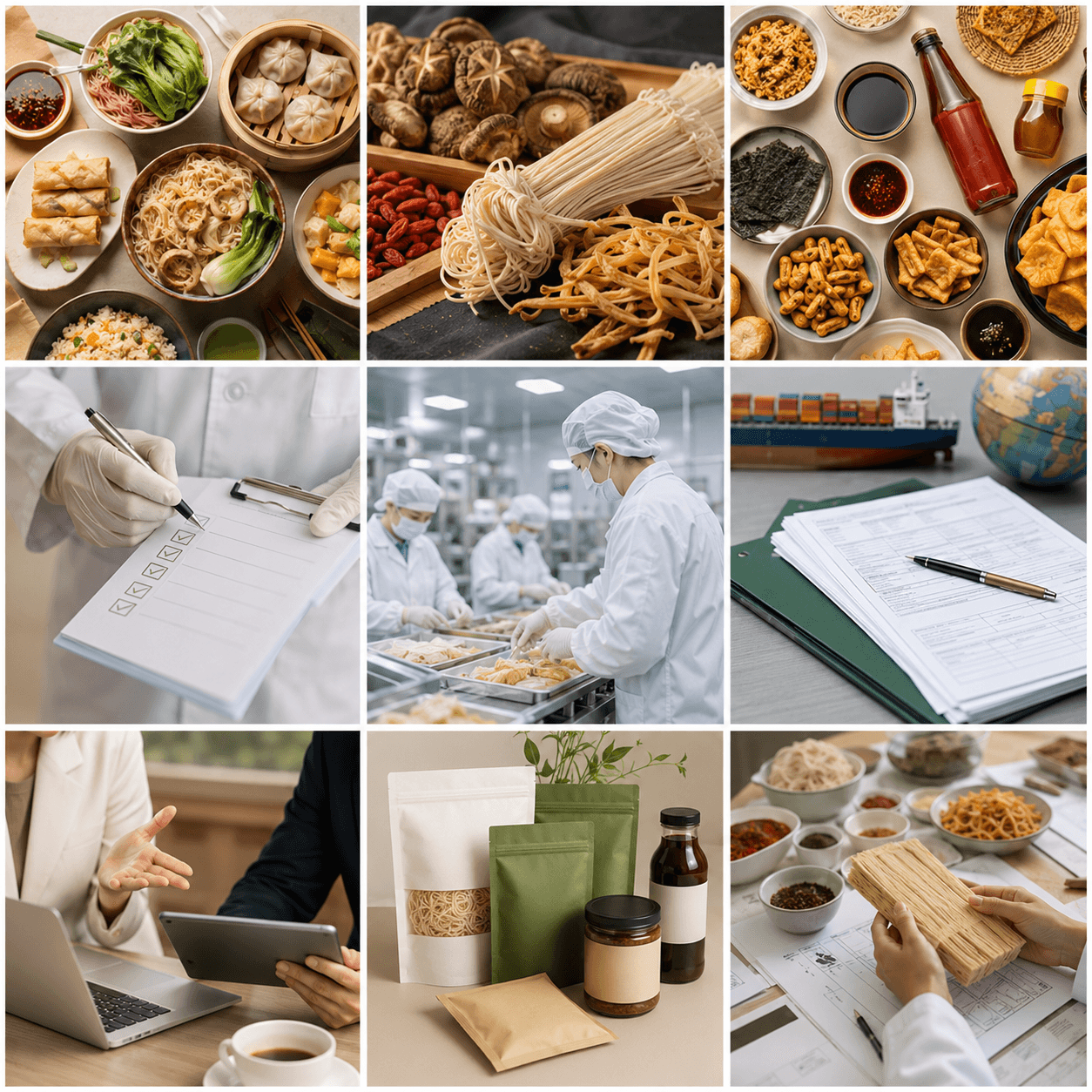 Collage showing Longki product range, quality control, export support and custom packaging solutions